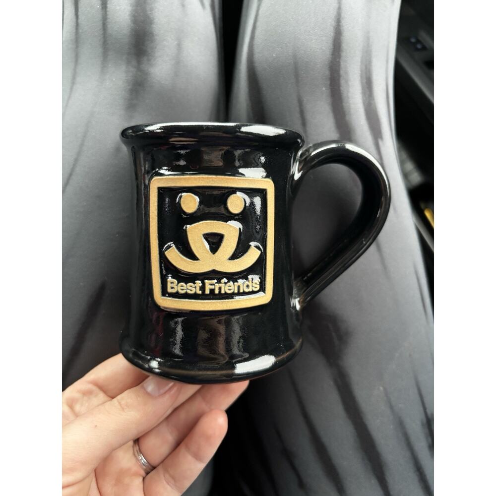 New 2016 Deneen Pottery "Best Friends"Black Coffee Mug Cup Handthrown USA 8oz